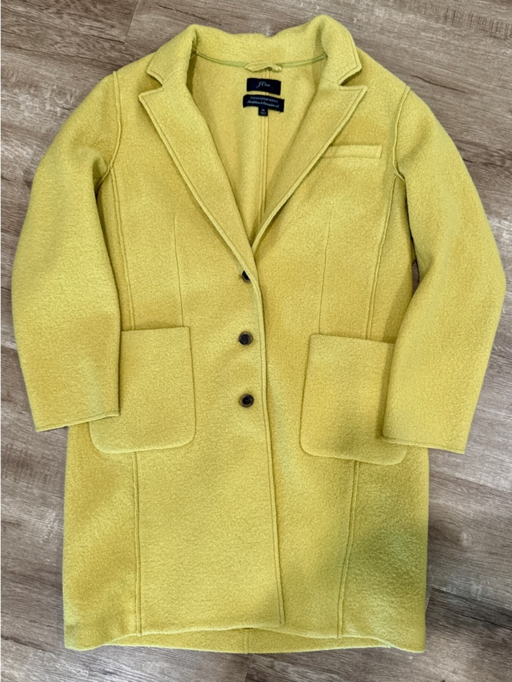 J. Crew Light Chartreuse Boiled Wool Long Coat